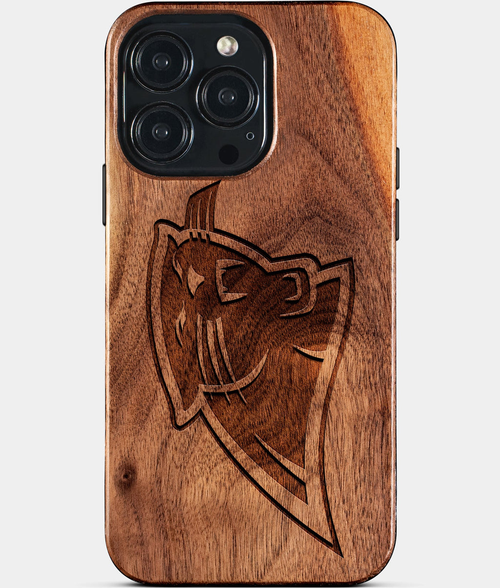 Custom Carolina Panthers iPhone 15/15 Pro/15 Pro Max/15 Plus Case - Wood Carolina Panthers Cover - Eco-friendly Carolina Panthers iPhone 15 Case - Carved Wood Custom Carolina Panthers Gift For Him - Monogrammed Personalized iPhone 15 Cover By Aldergrove & Oak