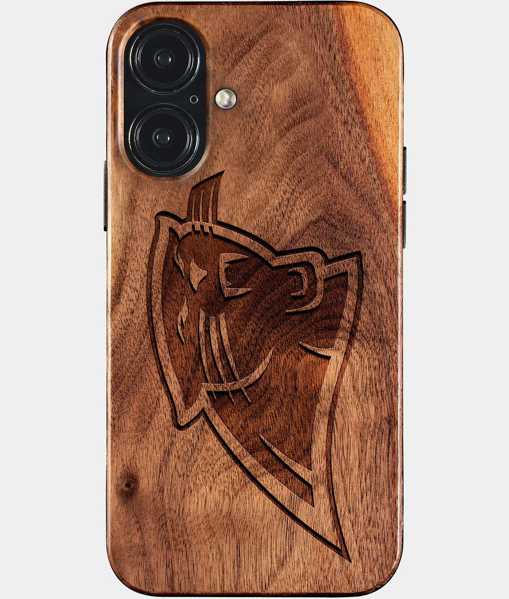 Eco-friendly Carolina Panthers iPhone 17 Case - Carved Wood Custom Carolina Panthers Gift For Him - Monogrammed Personalized iPhone 17 Cover By Aldergrove & Oak