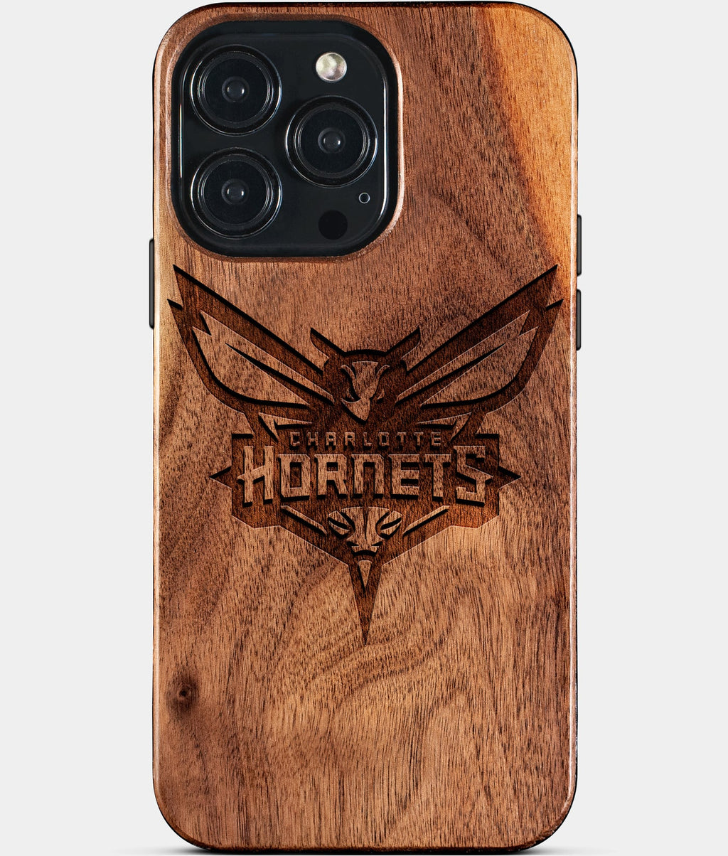 Custom Charlotte Hornets iPhone 15/15 Pro/15 Pro Max/15 Plus Case - Wood Hornets Cover - Eco-friendly Charlotte Hornets iPhone 15 Case - Carved Wood Custom Charlotte Hornets Gift For Him - Monogrammed Personalized iPhone 15 Cover By Aldergrove & Oak