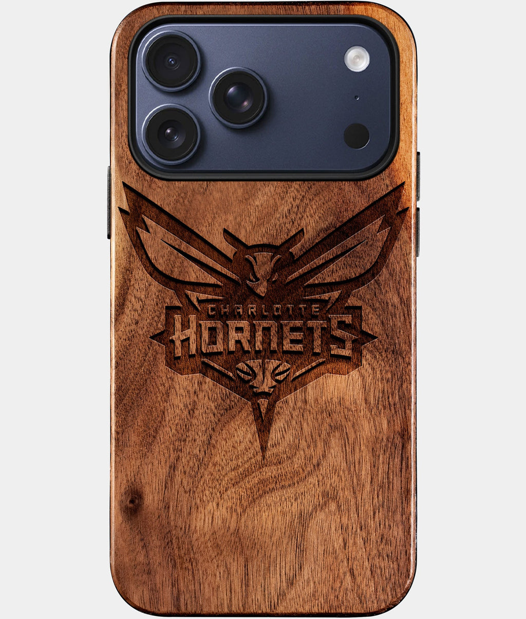 Custom Charlotte Hornets iPhone 17/17 Pro/17 Pro Max/17 Air Case - Wood Hornets Cover - Eco-friendly Charlotte Hornets iPhone 17 Case - Carved Wood Custom Charlotte Hornets Gift For Him - Monogrammed Personalized iPhone 17 Cover By Aldergrove & Oak