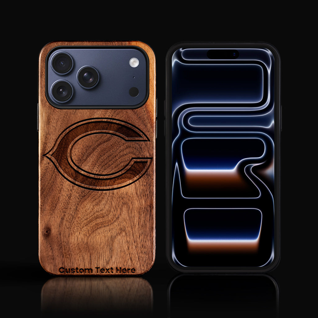 Custom Chicago Bears iPhone 17/17 Pro/17 Pro Max/17 Air Case - Carved Wood Chicago Bears Cover