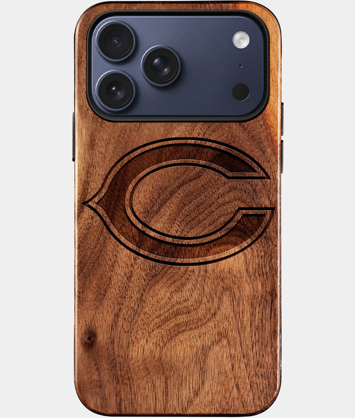 Eco-friendly Chicago Bears iPhone 17 Pro Case - Carved Wood Custom Chicago Bears Gift For Him - Monogrammed Personalized iPhone 17 Pro Cover By Aldergrove & Oak