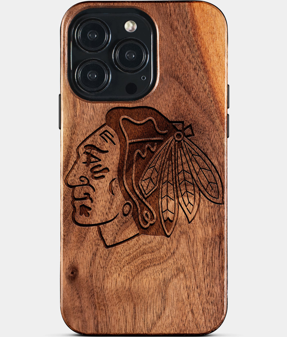 Custom Chicago Blackhawks iPhone 15/15 Pro/15 Pro Max/15 Plus Case - Wood Blackhawks Cover - Eco-friendly Chicago Blackhawks iPhone 15 Case - Carved Wood Custom Chicago Blackhawks Gift For Him - Monogrammed Personalized iPhone 15 Cover By Aldergrove & Oak