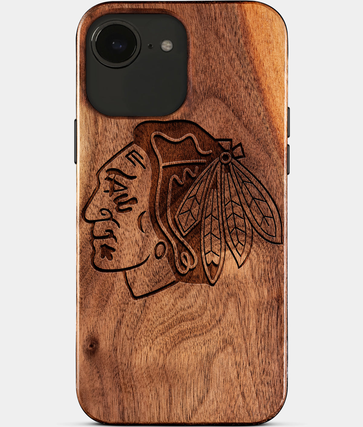 Eco-friendly Chicago Blackhawks iPhone 17e Case - Carved Wood Custom Chicago Blackhawks Gift For Him - Monogrammed Personalized iPhone 17e Cover By Aldergrove & Oak