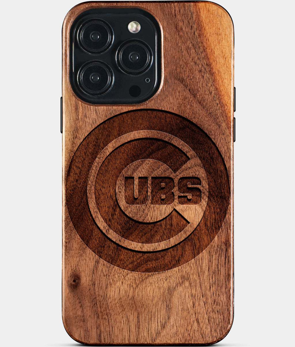 Custom Chicago Cubs iPhone 15/15 Pro/15 Pro Max/15 Plus Case - Wood Cubs Cover - Eco-friendly Chicago Cubs iPhone 15 Case - Carved Wood Custom Chicago Cubs Gift For Him - Monogrammed Personalized iPhone 15 Cover By Aldergrove & Oak