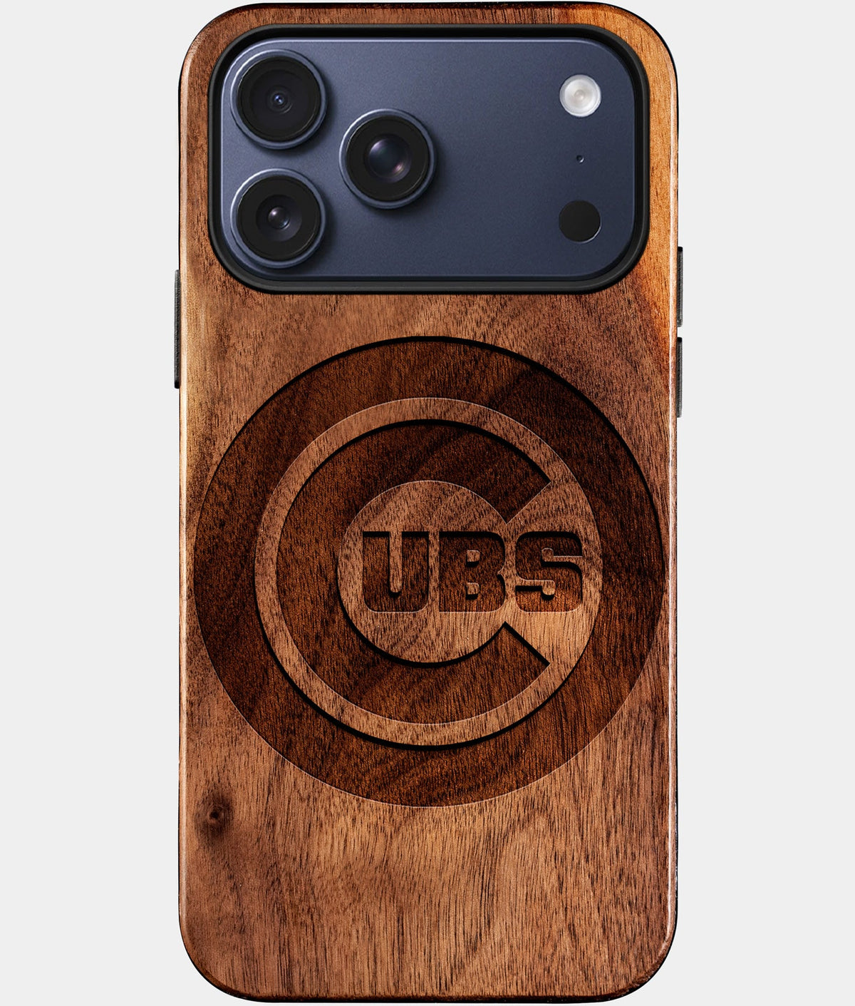 Eco-friendly Chicago Cubs iPhone 17 Pro Max Case - Carved Wood Custom Chicago Cubs Gift For Him - Monogrammed Personalized iPhone 17 Pro Max Cover By Aldergrove & Oak