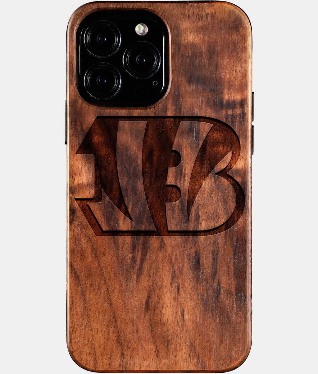 Custom Cincinnati Bengals iPhone 16/16 Pro/16 Pro Max/16 Plus Case - Wood Bengals Cover - Eco-friendly Cincinnati Bengals iPhone 16 Case - Carved Wood Custom Cincinnati Bengals Gift For Him - Monogrammed Personalized iPhone 16 Cover By Aldergrove & Oak