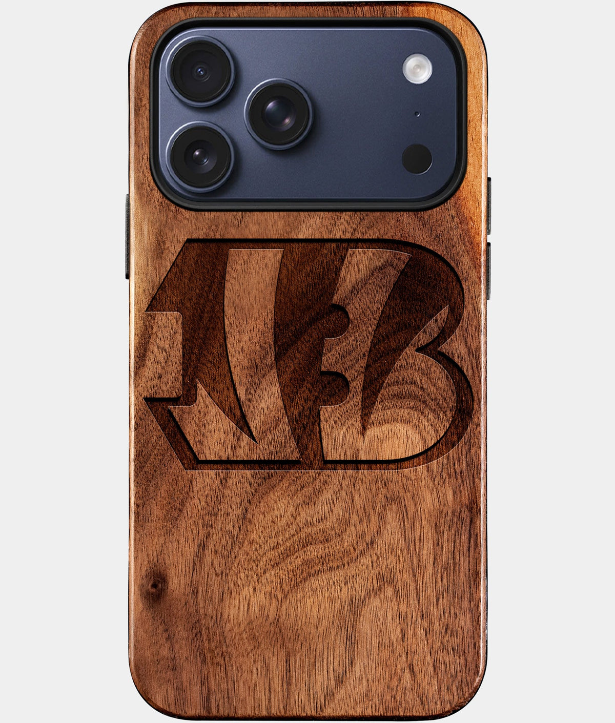 Eco-friendly Cincinnati Bengals iPhone 17 Pro Case - Carved Wood Custom Cincinnati Bengals Gift For Him - Monogrammed Personalized iPhone 17 Pro Cover By Aldergrove & Oak