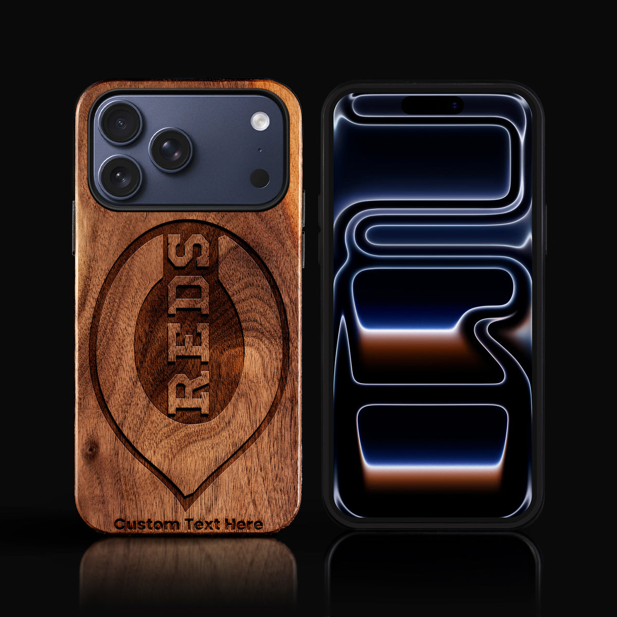 Custom Cincinnati Reds iPhone 17/17 Pro/17 Pro Max/17 Air Case - Carved Wood Reds Cover