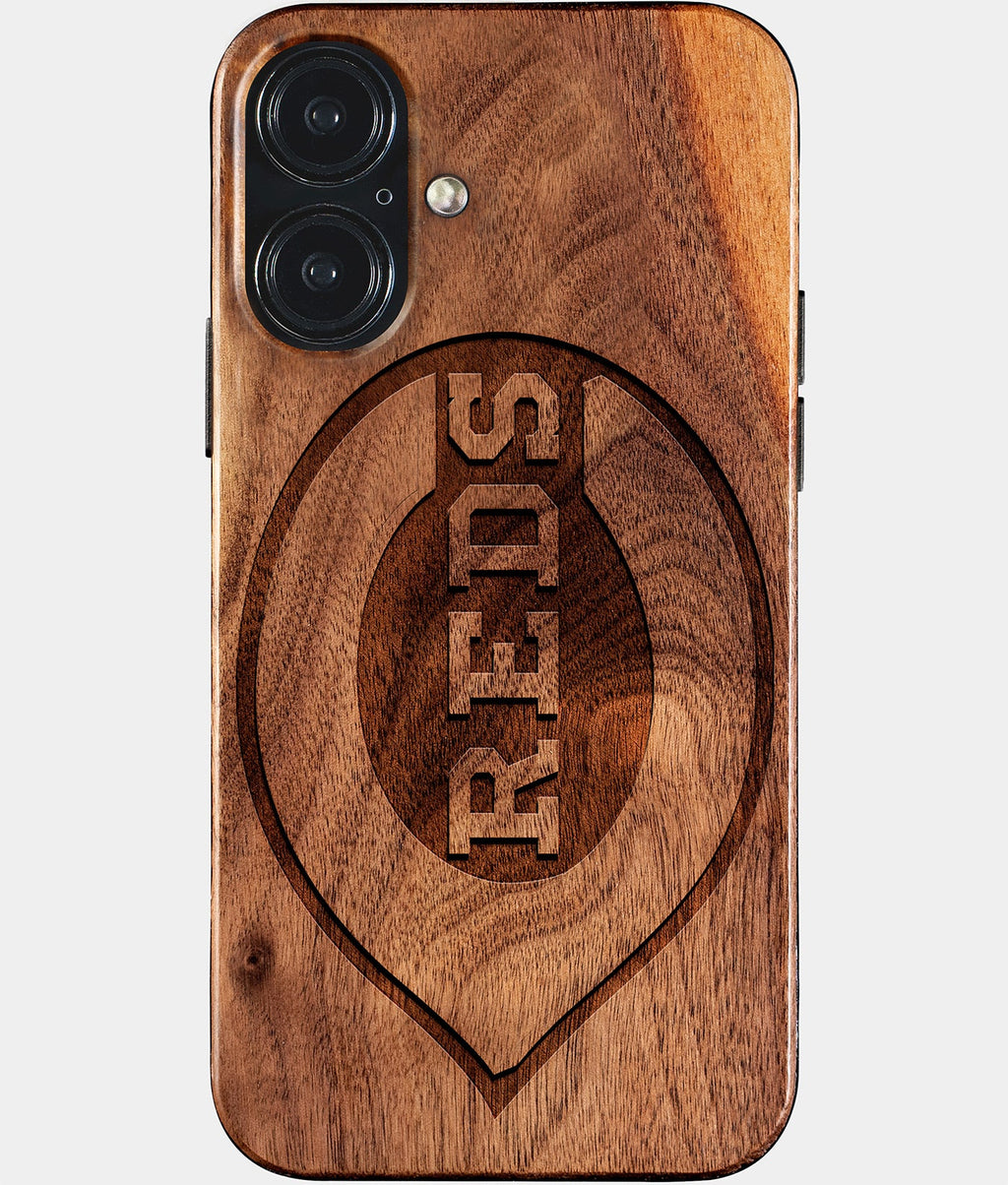 Eco-friendly Cincinnati Reds iPhone 17 Case - Carved Wood Custom Cincinnati Reds Gift For Him - Monogrammed Personalized iPhone 17 Cover By Aldergrove & Oak