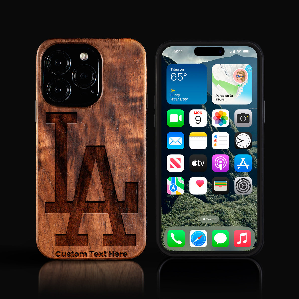 Custom Classic Los Angeles Dodgers iPhone 16/16 Pro/16 Pro Max/16 Plus Case - Carved Wood Dodgers 2025 World Series Cover