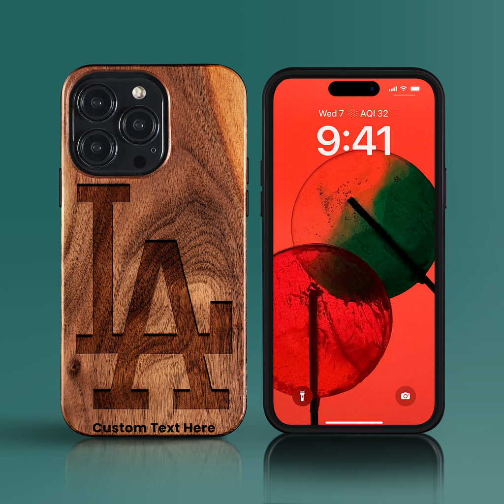 Custom Classic Los Angeles Dodgers iPhone 15/15 Pro/15 Pro Max/15 Plus Case - Carved Wood Dodgers 2025 World Series Cover