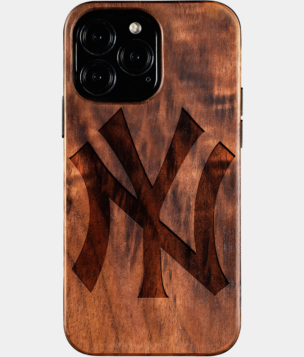 Custom Classic New York Yankees iPhone 16/16 Pro/16 Pro Max/16 Plus Case - Wood Yankees Cover - Eco-friendly New York Yankees iPhone 16 Case - Carved Wood Custom New York Yankees Gift For Him - Monogrammed Personalized iPhone 16 Cover By Aldergrove & Oak
