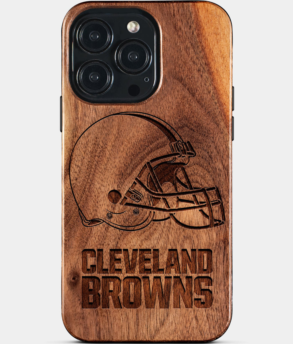 Custom Cleveland Browns iPhone 15/15 Pro/15 Pro Max/15 Plus Case - Wood Cleveland Browns Cover - Eco-friendly Cleveland Browns iPhone 15 Case - Carved Wood Custom Cleveland Browns Gift For Him - Monogrammed Personalized iPhone 15 Cover By Aldergrove & Oak
