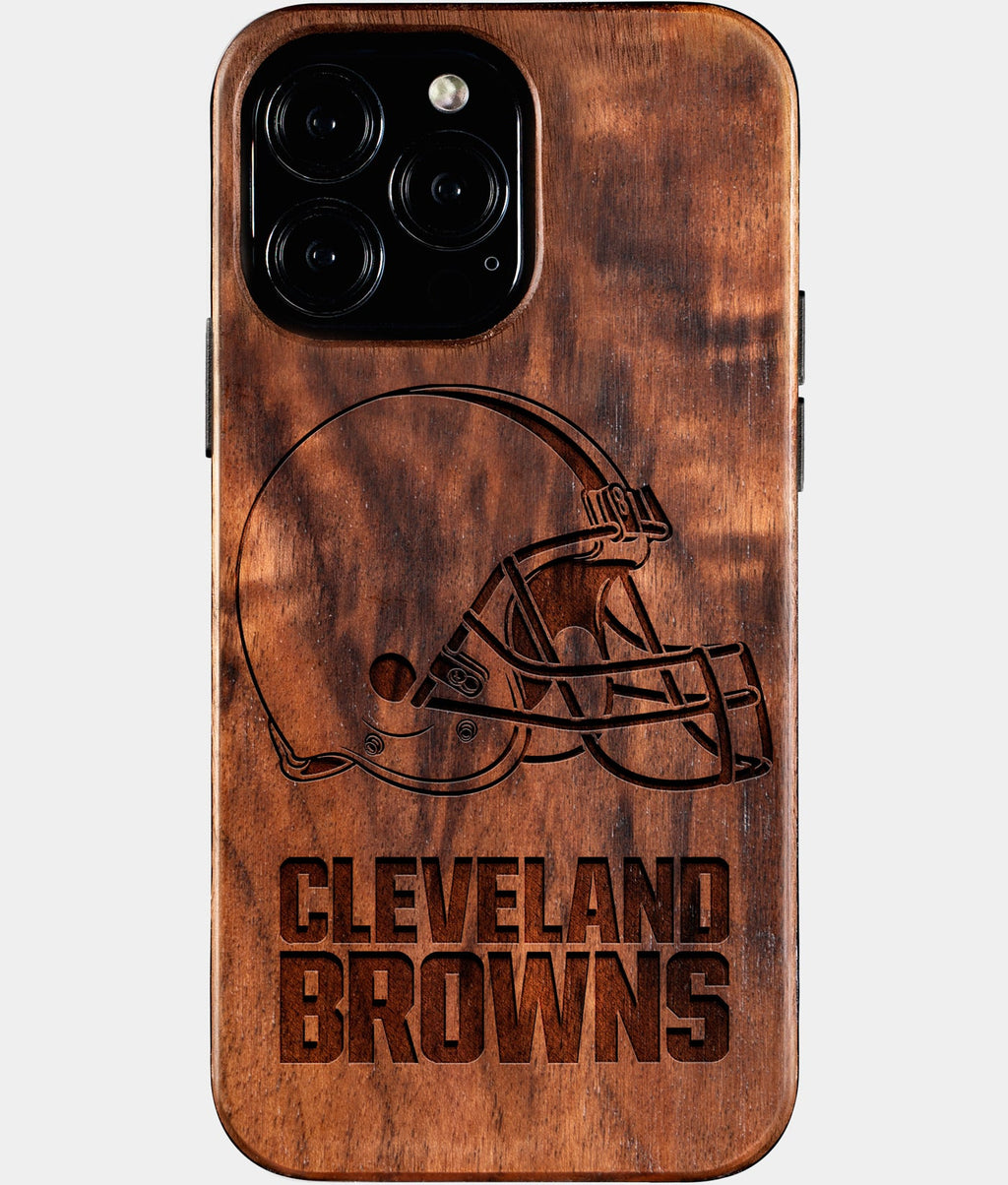 Custom Cleveland Browns iPhone 16/16 Pro/16 Pro Max/16 Plus Case - Wood Cleveland Browns Cover - Eco-friendly Cleveland Browns iPhone 16 Case - Carved Wood Custom Cleveland Browns Gift For Him - Monogrammed Personalized iPhone 16 Cover By Aldergrove & Oak