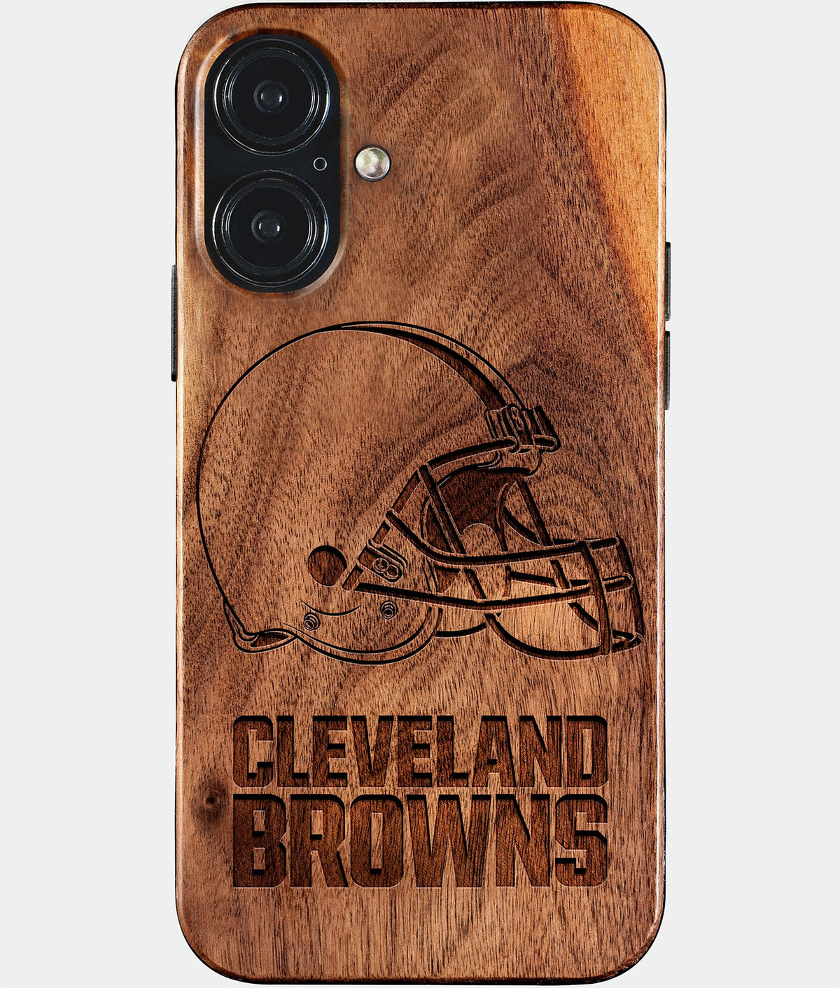 Eco-friendly Cleveland Browns iPhone 17 Case - Carved Wood Custom Cleveland Browns Gift For Him - Monogrammed Personalized iPhone 17 Cover By Aldergrove & Oak