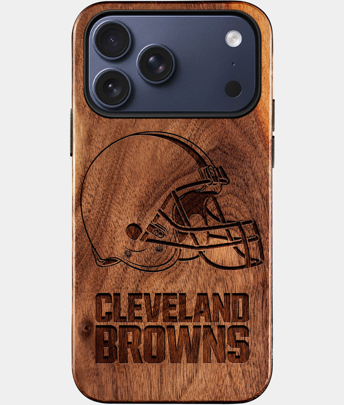 Eco-friendly Cleveland Browns iPhone 17 Pro Case - Carved Wood Custom Cleveland Browns Gift For Him - Monogrammed Personalized iPhone 17 Pro Cover By Aldergrove & Oak