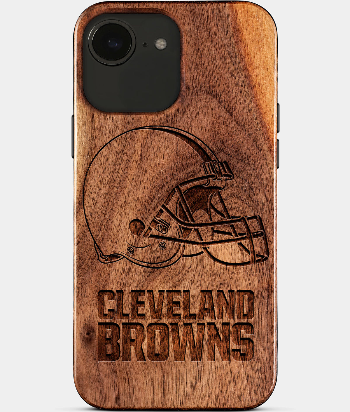 Eco-friendly Cleveland Browns iPhone 17e Case - Carved Wood Custom Cleveland Browns Gift For Him - Monogrammed Personalized iPhone 17e Cover By Aldergrove & Oak