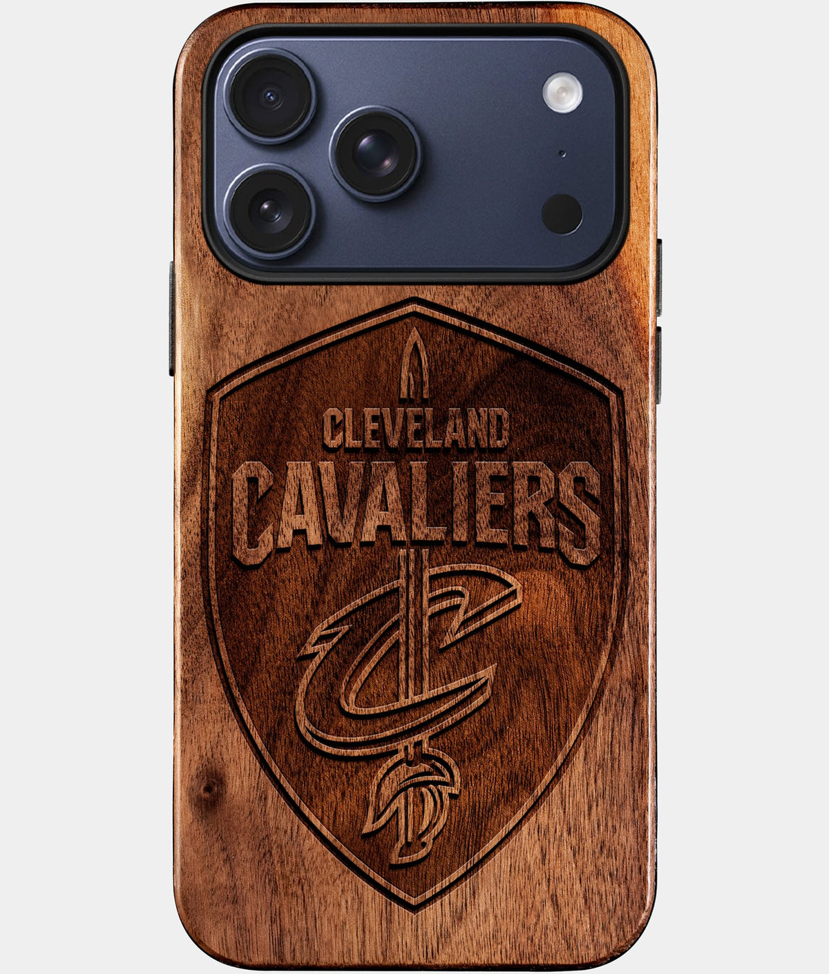Eco-friendly Cleveland Cavaliers iPhone 17 Pro Max Case - Carved Wood Custom Cleveland Cavaliers Gift For Him - Monogrammed Personalized iPhone 17 Pro Max Cover By Aldergrove & Oak
