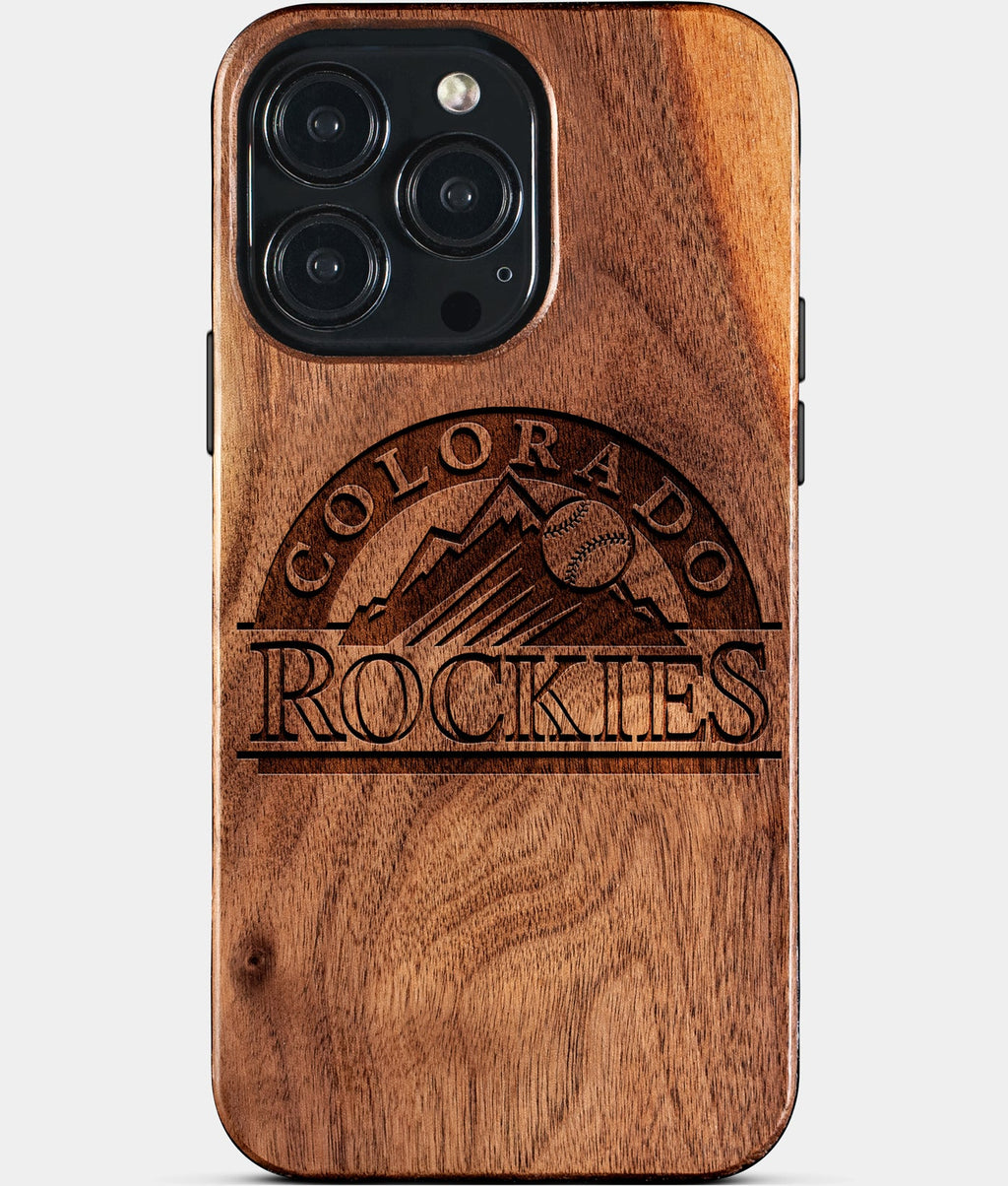 Custom Colorado Rockies iPhone 15/15 Pro/15 Pro Max/15 Plus Case - Wood Rockies Cover - Eco-friendly Colorado Rockies iPhone 15 Case - Carved Wood Custom Colorado Rockies Gift For Him - Monogrammed Personalized iPhone 15 Cover By Aldergrove & Oak