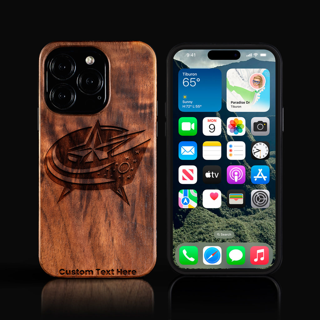 Custom Columbus Blue Jackets iPhone 16/16 Pro/16 Pro Max/16 Plus Case - Carved Wood Blue Jackets Cover
