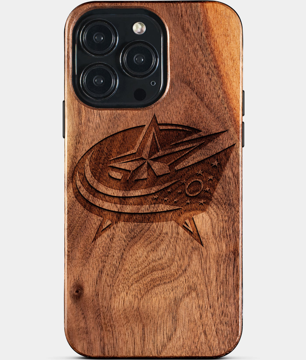 Custom Columbus Blue Jackets iPhone 15/15 Pro/15 Pro Max/15 Plus Case - Wood Blue Jackets Cover - Eco-friendly Columbus Blue Jackets iPhone 15 Case - Carved Wood Custom Columbus Blue Jackets Gift For Him - Monogrammed Personalized iPhone 15 Cover By Aldergrove & Oak