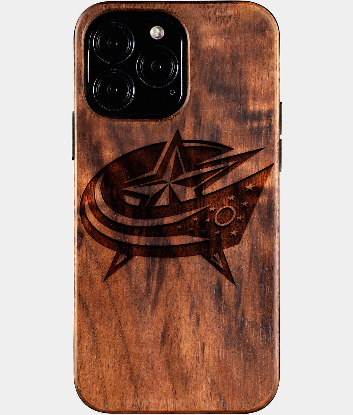 Custom Columbus Blue Jackets iPhone 16/16 Pro/16 Pro Max/16 Plus Case - Wood Blue Jackets Cover - Eco-friendly Columbus Blue Jackets iPhone 16 Case - Carved Wood Custom Columbus Blue Jackets Gift For Him - Monogrammed Personalized iPhone 16 Cover By Aldergrove & Oak
