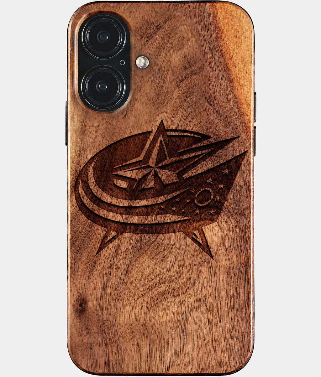 Eco-friendly Columbus Blue Jackets iPhone 17 Case - Carved Wood Custom Columbus Blue Jackets Gift For Him - Monogrammed Personalized iPhone 17 Cover By Aldergrove & Oak