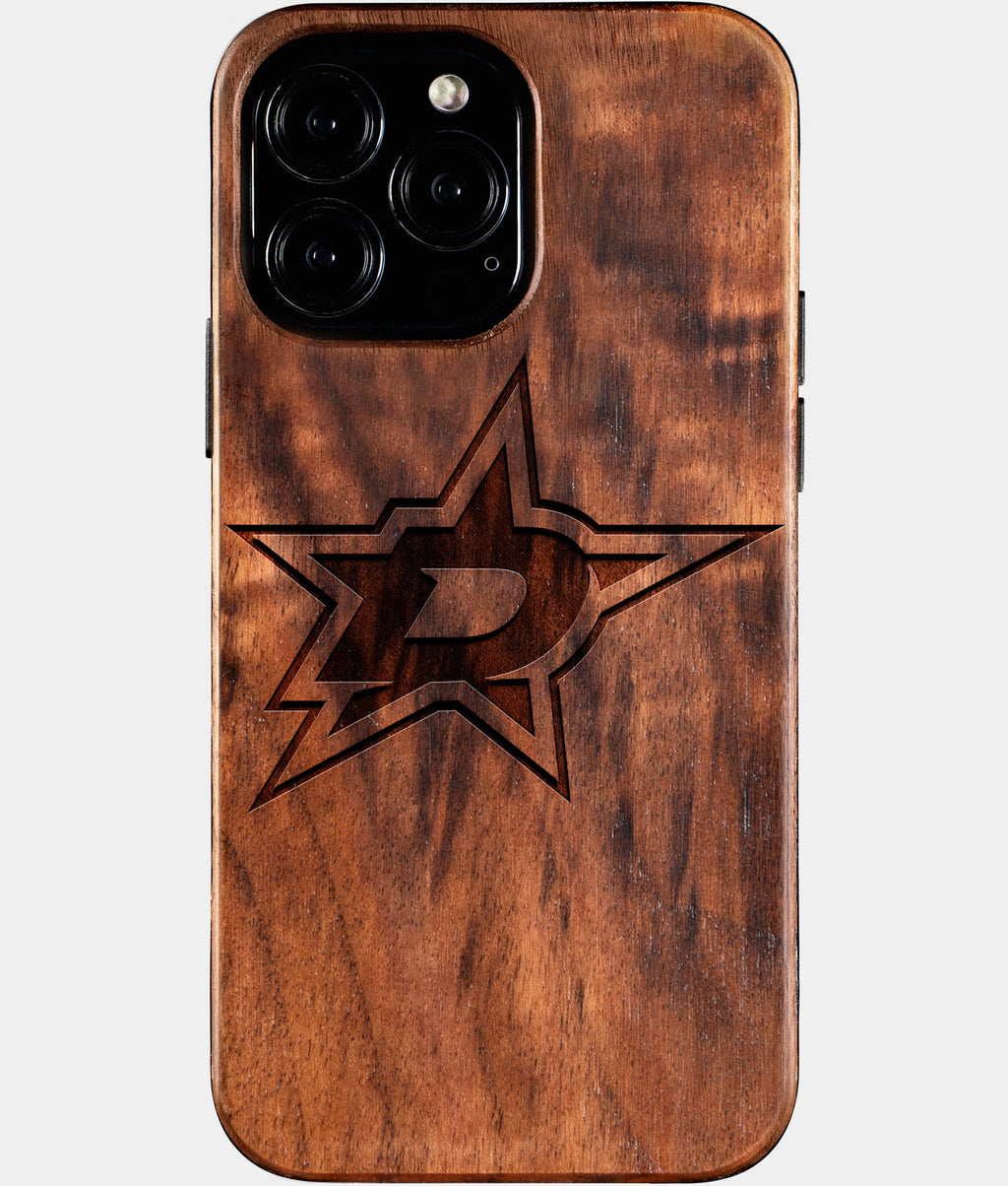 Custom Dallas Stars iPhone 16/16 Pro/16 Pro Max/16 Plus Case - Wood Dallas Stars Cover - Eco-friendly Dallas Stars iPhone 16 Case - Carved Wood Custom Dallas Stars Gift For Him - Monogrammed Personalized iPhone 16 Cover By Aldergrove & Oak