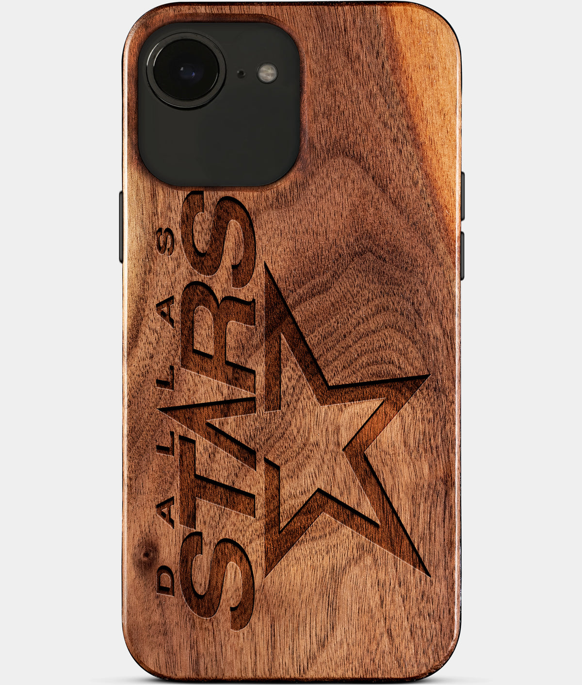 Eco-friendly Dallas Stars iPhone 17e Case - Carved Wood Custom Dallas Stars Gift For Him - Monogrammed Personalized iPhone 17e Cover By Aldergrove & Oak