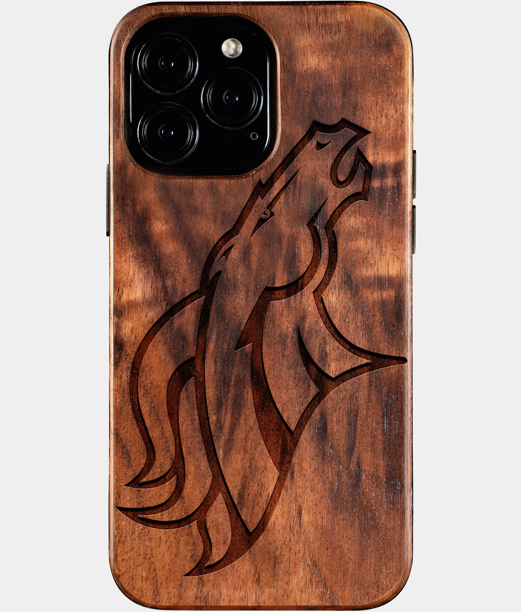 Custom Denver Broncos iPhone 16/16 Pro/16 Pro Max/16 Plus Case - Wood Broncos Cover - Eco-friendly Denver Broncos iPhone 16 Case - Carved Wood Custom Denver Broncos Gift For Him - Monogrammed Personalized iPhone 16 Cover By Aldergrove & Oak
