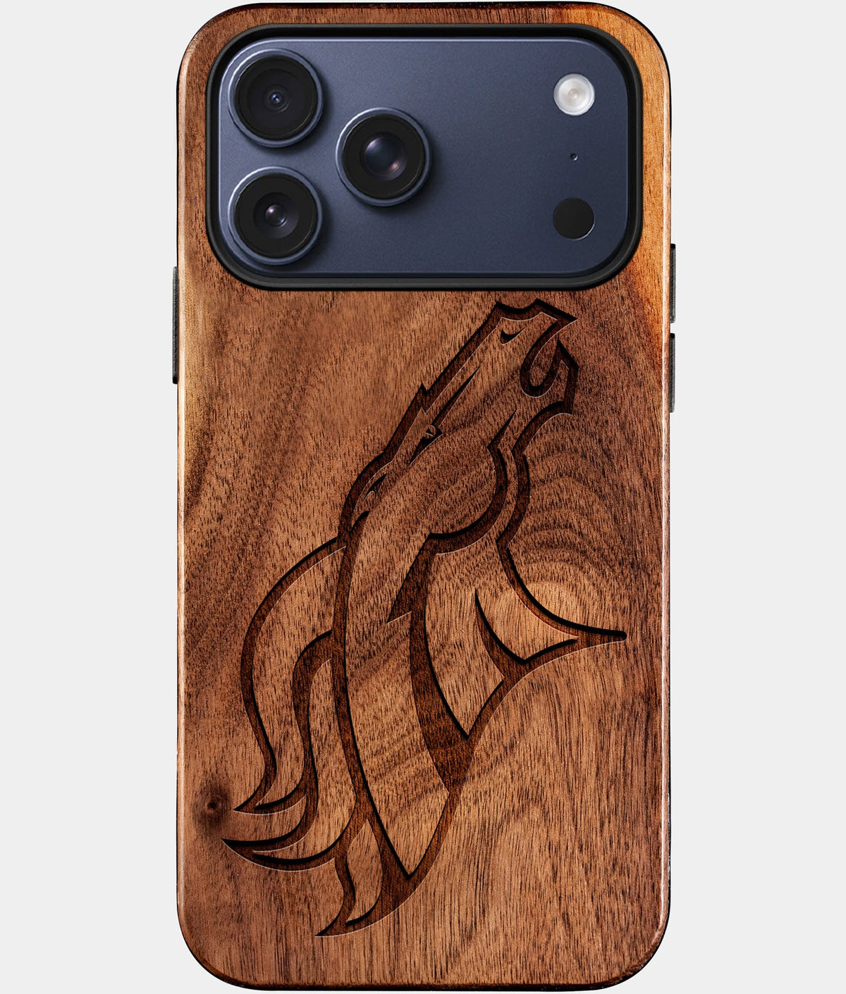 Eco-friendly Denver Broncos iPhone 17 Pro Case - Carved Wood Custom Denver Broncos Gift For Him - Monogrammed Personalized iPhone 17 Pro Cover By Aldergrove & Oak