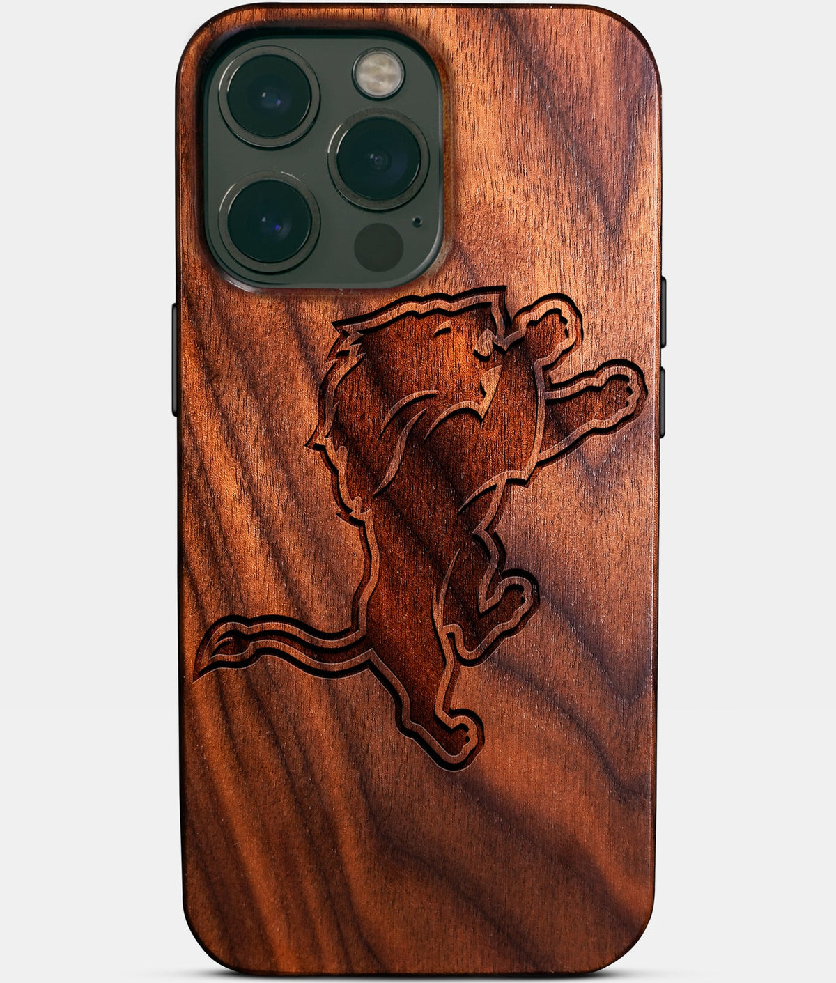 Custom Detroit Lions iPhone 14/14 Pro/14 Pro Max/14 Plus Case - Wood Detroit Lions Cover - Eco-friendly Detroit Lions iPhone 14 Case - Carved Wood Custom Detroit Lions Gift For Him - Monogrammed Personalized iPhone 14 Cover By Aldergrove & Oak