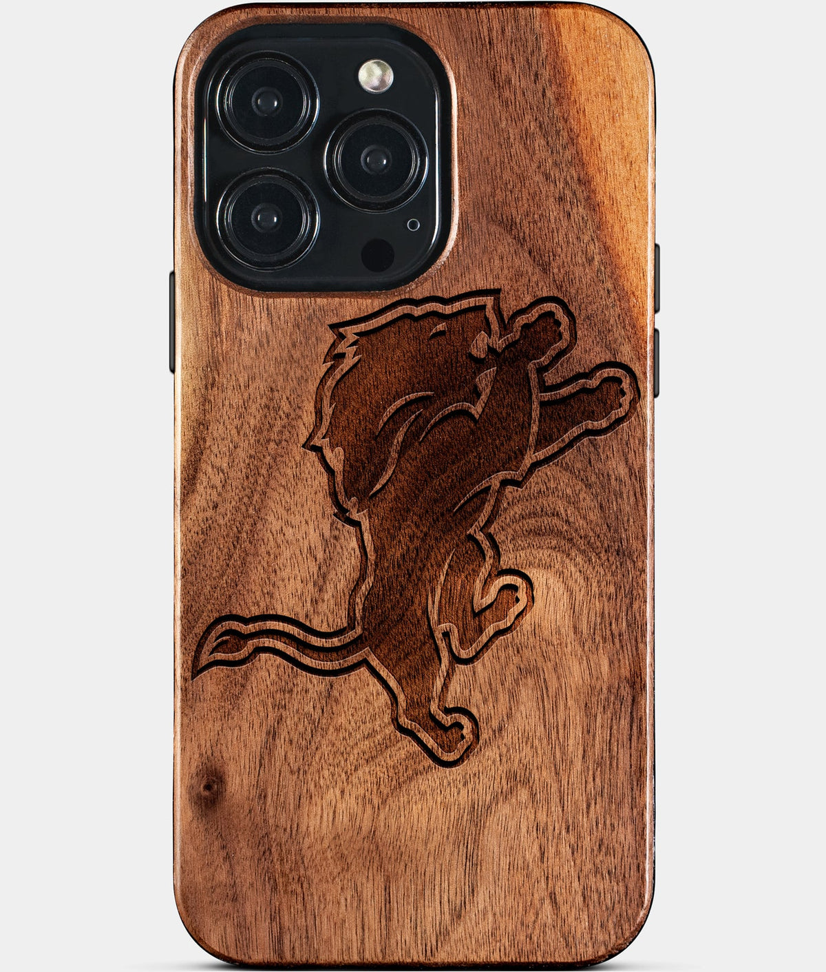 Custom Detroit Lions iPhone 15/15 Pro/15 Pro Max/15 Plus Case - Wood Detroit Lions Cover - Eco-friendly Detroit Lions iPhone 15 Case - Carved Wood Custom Detroit Lions Gift For Him - Monogrammed Personalized iPhone 15 Cover By Aldergrove & Oak