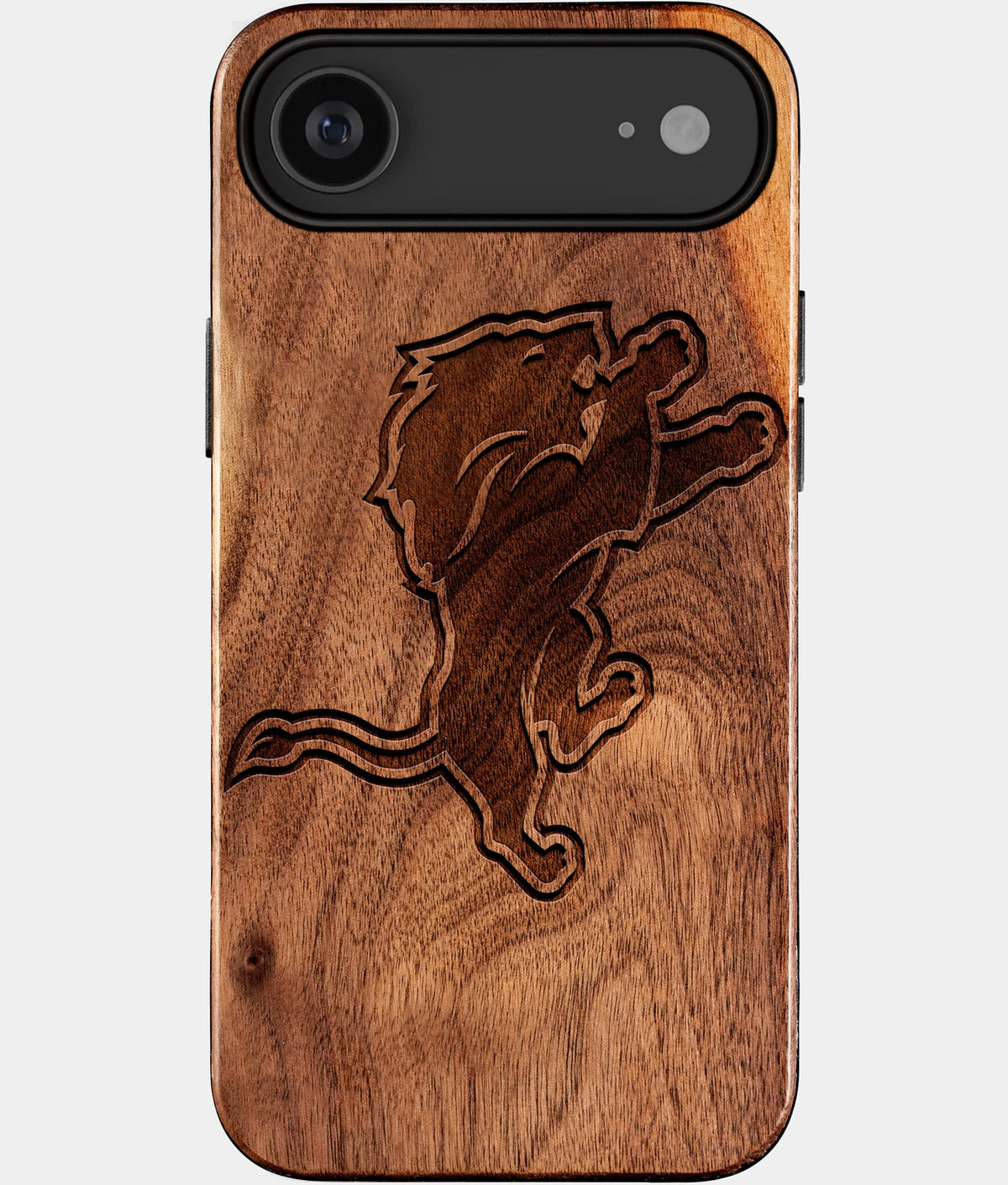Eco-friendly Detroit Lions iPhone 17 Air Case - Carved Wood Custom Detroit Lions Gift For Him - Monogrammed Personalized iPhone 17 Air Cover By Aldergrove & Oak