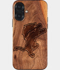 Eco-friendly Detroit Lions iPhone 17 Case - Carved Wood Custom Detroit Lions Gift For Him - Monogrammed Personalized iPhone 17 Cover By Aldergrove & Oak