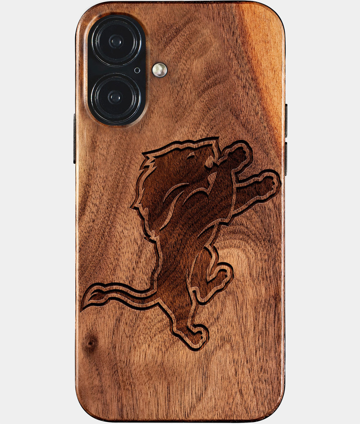 Eco-friendly Detroit Lions iPhone 17 Case - Carved Wood Custom Detroit Lions Gift For Him - Monogrammed Personalized iPhone 17 Cover By Aldergrove & Oak