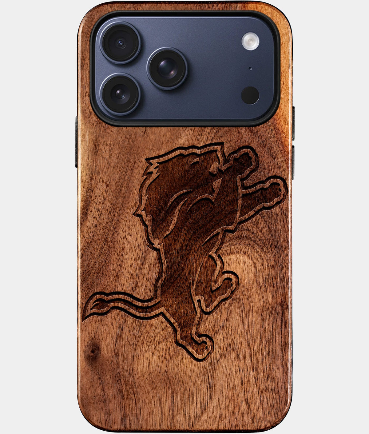 Custom Detroit Lions iPhone 17/17 Pro/17 Pro Max/17 Air Case - Wood Detroit Lions Cover - Eco-friendly Detroit Lions iPhone 17 Case - Carved Wood Custom Detroit Lions Gift For Him - Monogrammed Personalized iPhone 17 Cover By Aldergrove & Oak