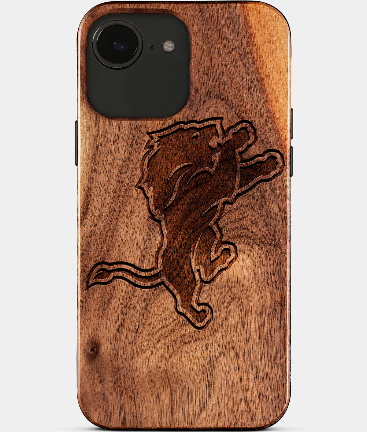 Eco-friendly Detroit Lions iPhone 17e Case - Carved Wood Custom Detroit Lions Gift For Him - Monogrammed Personalized iPhone 17e Cover By Aldergrove & Oak