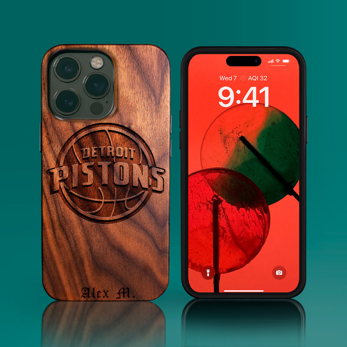 Custom Detroit Pistons iPhone 14/14 Pro/14 Pro Max/14 Plus Case - Carved Wood Pistons Cover