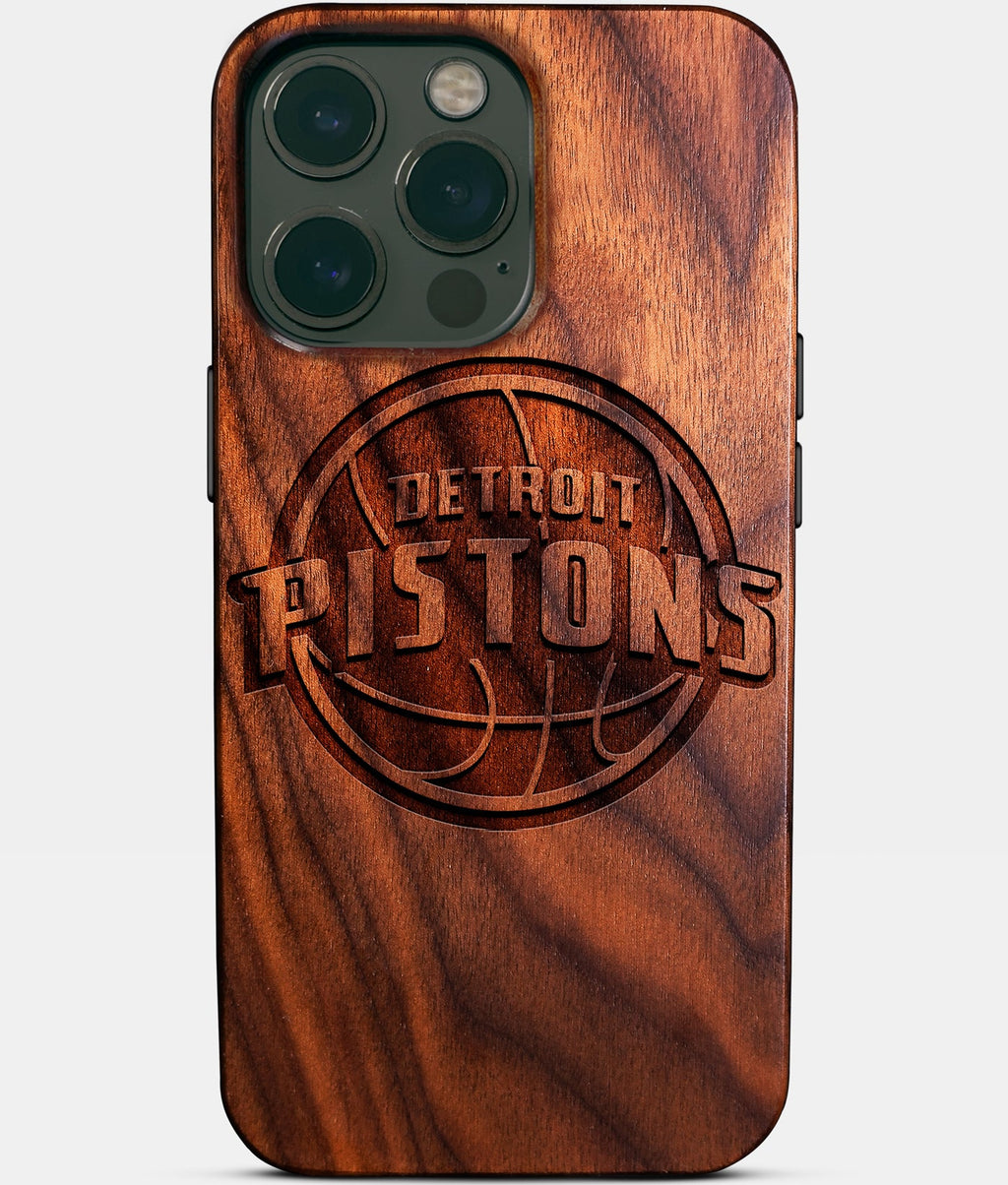 Custom Detroit Pistons iPhone 14/14 Pro/14 Pro Max/14 Plus Case - Wood Pistons Cover - Eco-friendly Detroit Pistons iPhone 14 Case - Carved Wood Custom Detroit Pistons Gift For Him - Monogrammed Personalized iPhone 14 Cover By Aldergrove & Oak
