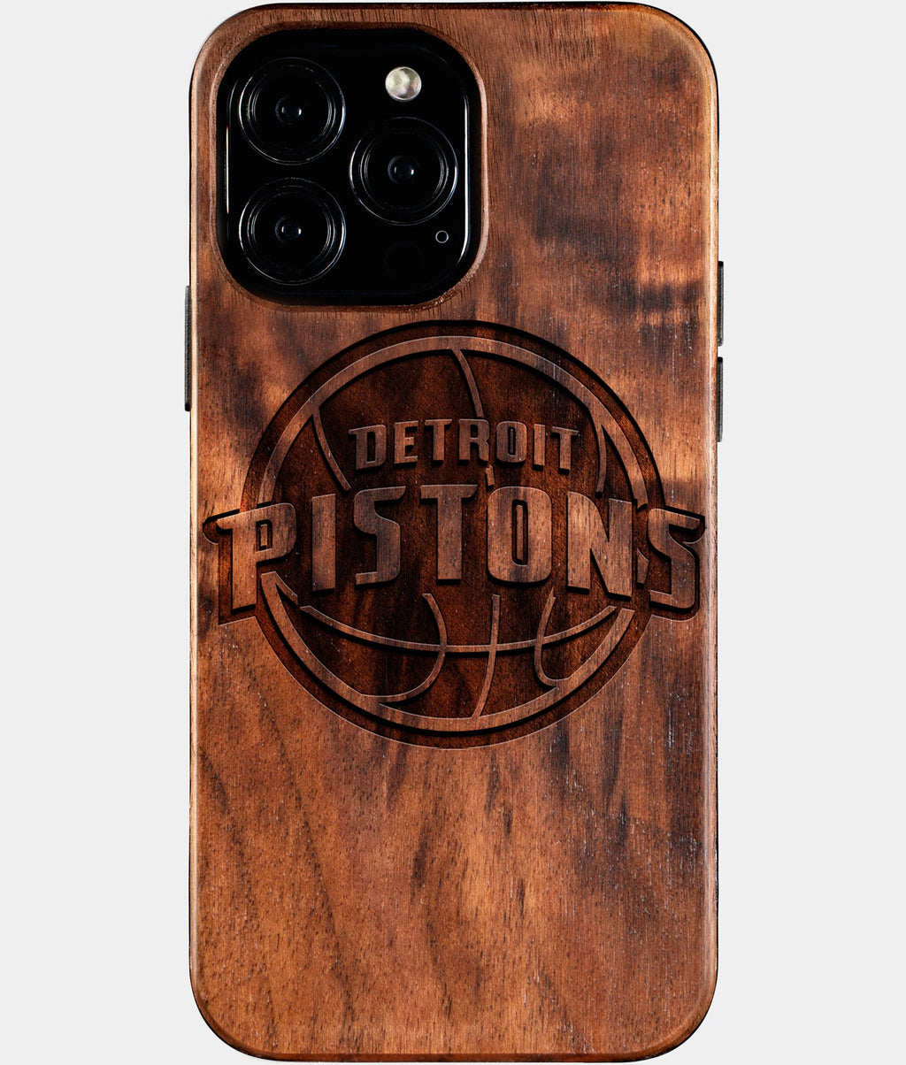 Custom Detroit Pistons iPhone 16/16 Pro/16 Pro Max/16 Plus Case - Wood Pistons Cover - Eco-friendly Detroit Pistons iPhone 16 Case - Carved Wood Custom Detroit Pistons Gift For Him - Monogrammed Personalized iPhone 16 Cover By Aldergrove & Oak