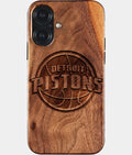 Eco-friendly Detroit Pistons iPhone 17 Case - Carved Wood Custom Detroit Pistons Gift For Him - Monogrammed Personalized iPhone 17 Cover By Aldergrove & Oak