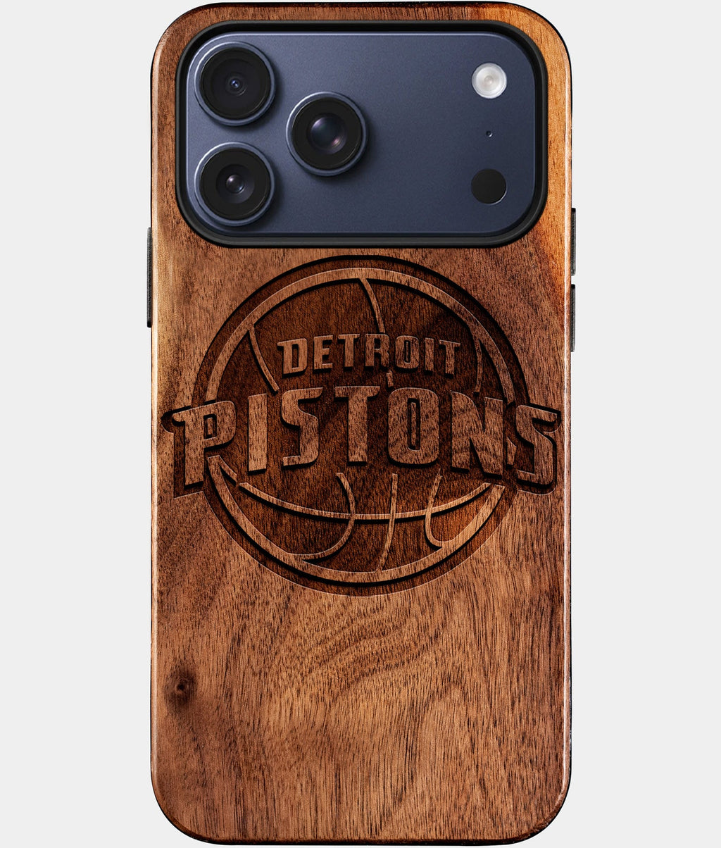 Custom Detroit Pistons iPhone 17/17 Pro/17 Pro Max/17 Air Case - Wood Pistons Cover - Eco-friendly Detroit Pistons iPhone 17 Case - Carved Wood Custom Detroit Pistons Gift For Him - Monogrammed Personalized iPhone 17 Cover By Aldergrove & Oak