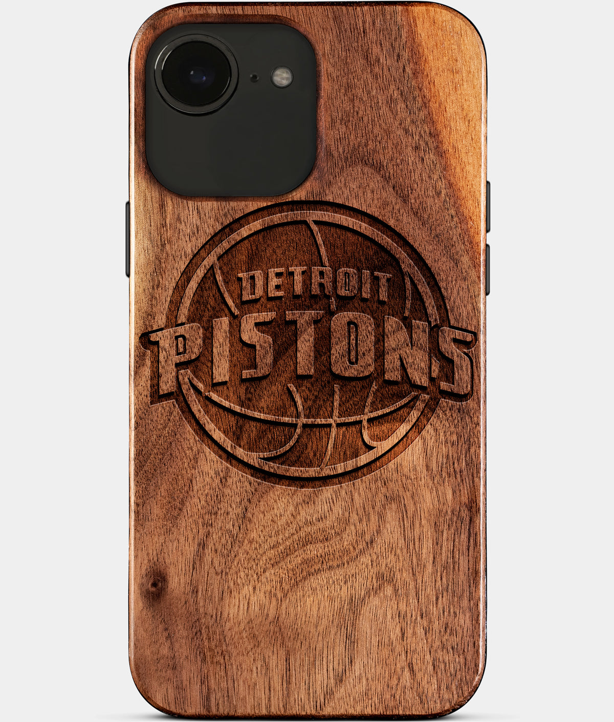 Eco-friendly Detroit Pistons iPhone 17e Case - Carved Wood Custom Detroit Pistons Gift For Him - Monogrammed Personalized iPhone 17e Cover By Aldergrove & Oak