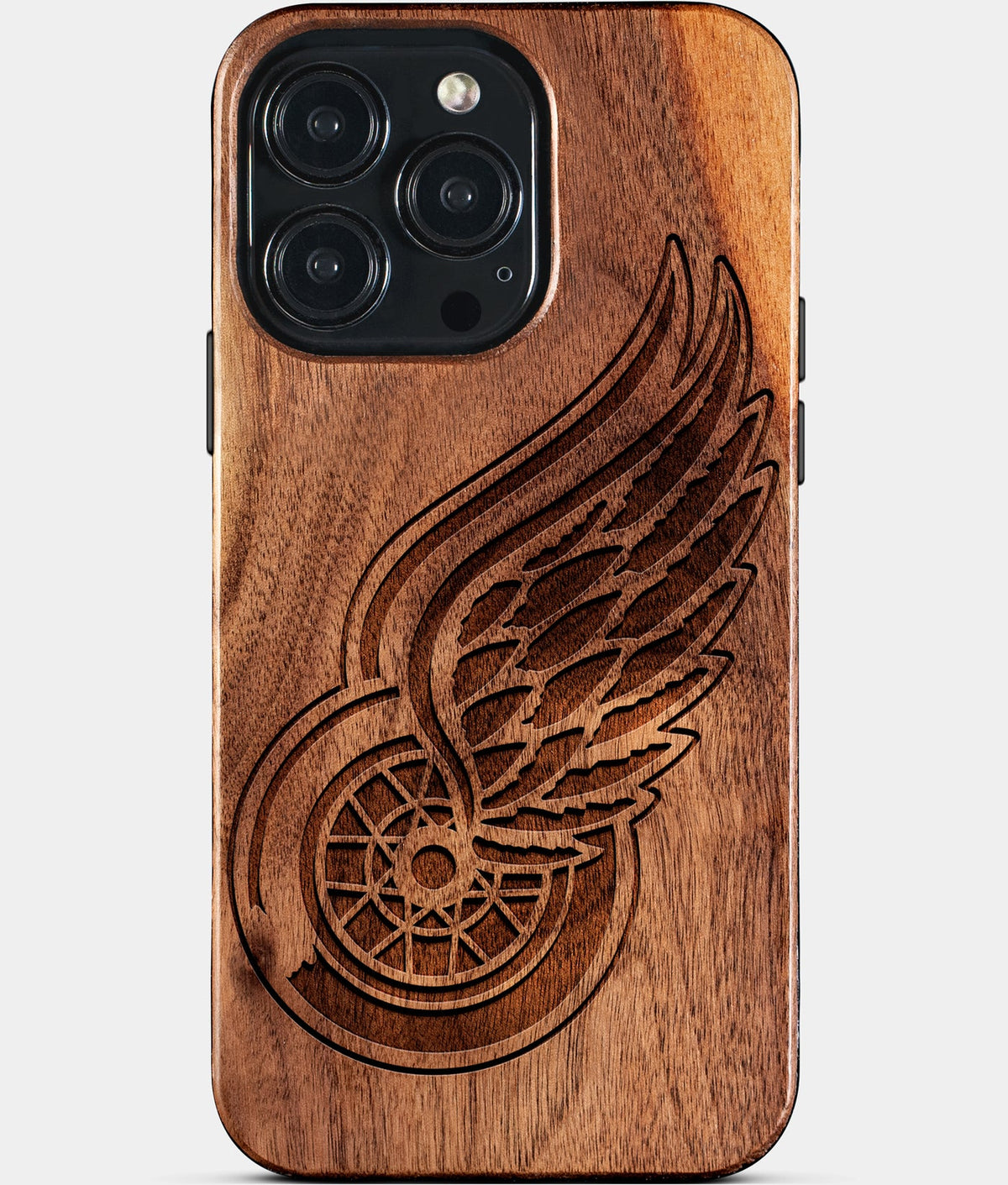 Custom Detroit Red Wings iPhone 15/15 Pro/15 Pro Max/15 Plus Case - Wood Red Wings Cover - Eco-friendly Detroit Red Wings iPhone 15 Case - Carved Wood Custom Detroit Red Wings Gift For Him - Monogrammed Personalized iPhone 15 Cover By Aldergrove & Oak