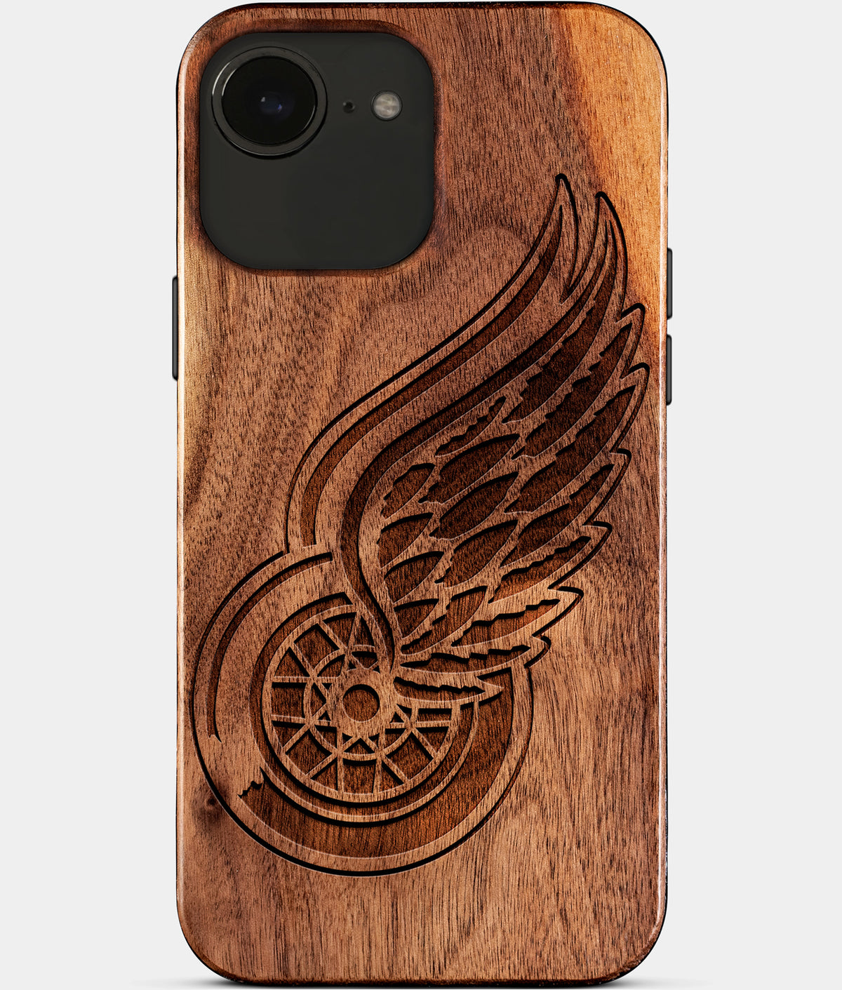 Eco-friendly Detroit Red Wings iPhone 17e Case - Carved Wood Custom Detroit Red Wings Gift For Him - Monogrammed Personalized iPhone 17e Cover By Aldergrove & Oak