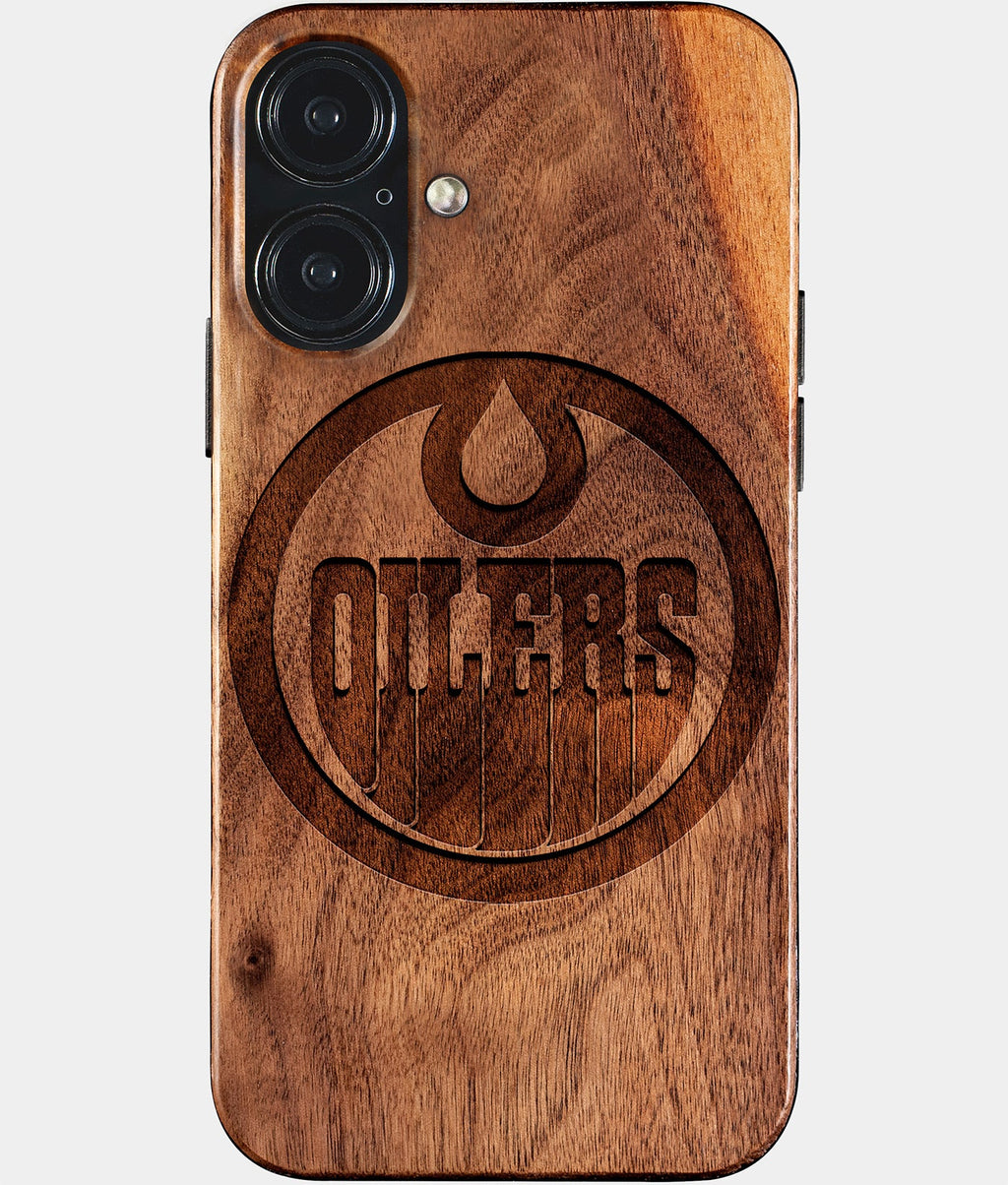 Eco-friendly Edmonton Oilers iPhone 17 Case - Carved Wood Custom Edmonton Oilers Gift For Him - Monogrammed Personalized iPhone 17 Cover By Aldergrove & Oak