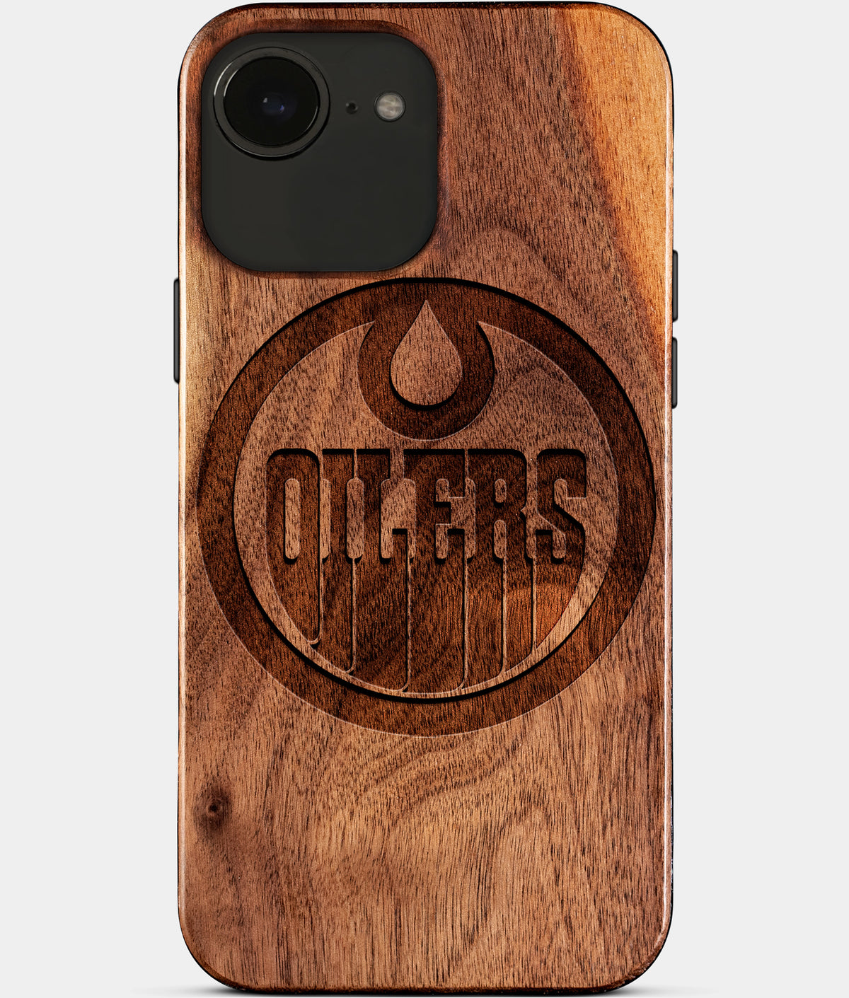 Eco-friendly Edmonton Oilers iPhone 17e Case - Carved Wood Custom Edmonton Oilers Gift For Him - Monogrammed Personalized iPhone 17e Cover By Aldergrove & Oak