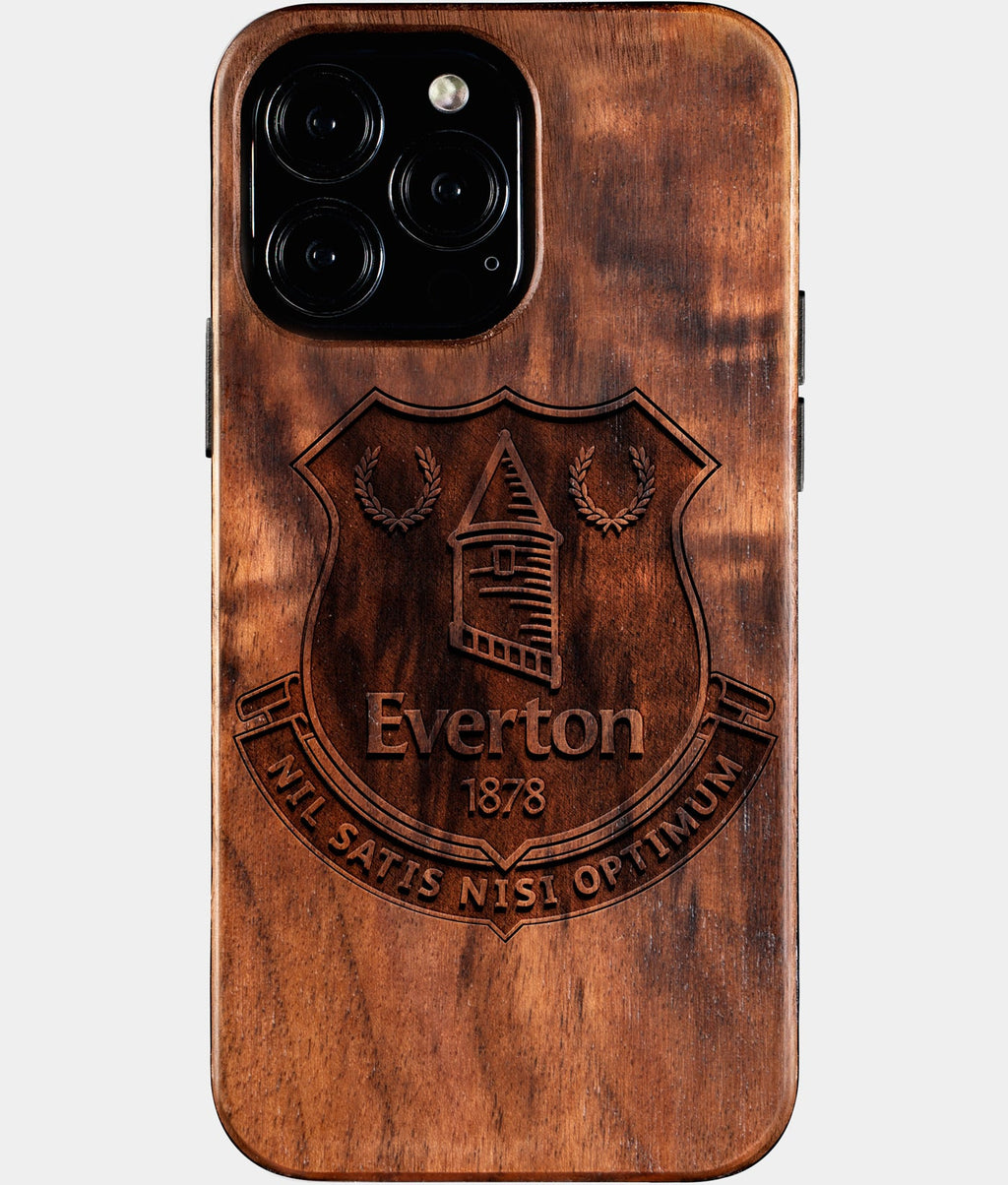 Custom Everton F.C. iPhone 16/16 Pro/16 Pro Max/16 Plus Case - Wood Everton FC Cover - Eco-friendly Everton FC iPhone 16 Case - Carved Wood Custom Everton FC Gift For Him - Monogrammed Personalized iPhone 16 Cover By Aldergrove & Oak